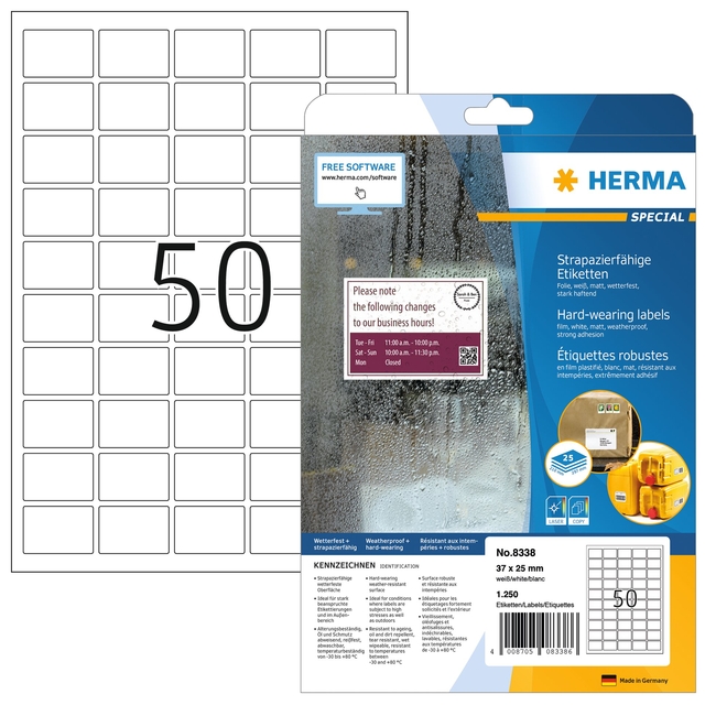Etiket HERMA 8338 37x25mm weerbestendig wit 1250 stuks