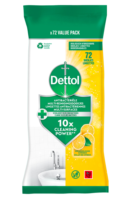 Lingettes multi-surface Dettol antibactérien Citrus 72 pièces