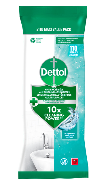 Lingettes multi-surfaces Dettol antibactérien Océan 110 pièces