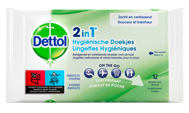 Lingettes hygiéniques Dettol Wipes 2-en-1 12 pièces