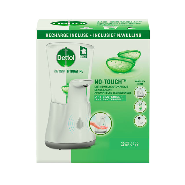 Distributeur savon mains Dettol Hydrating No Touch Kit avec savon 250ml