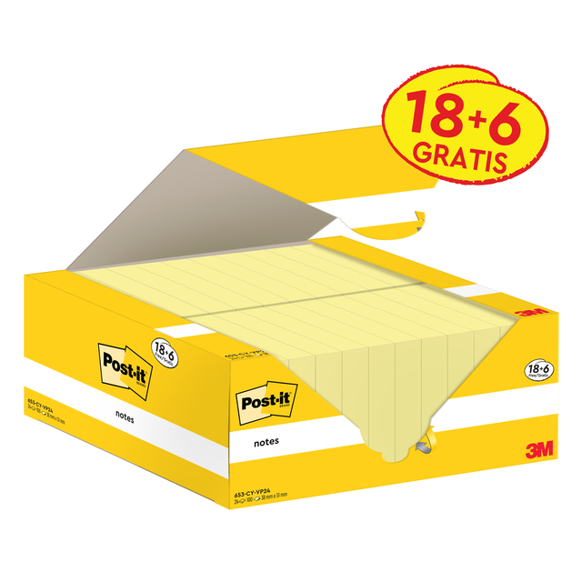 Notes 3M Post-it 653-CY 38x51mm jaune lot promo