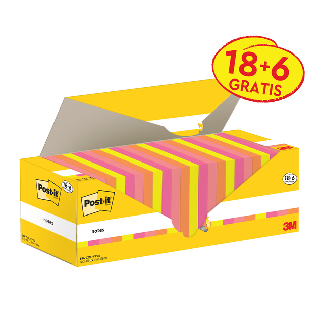 Memoblok 3M Post-it 654-COL 76x76mm kleur ass voordeelpak