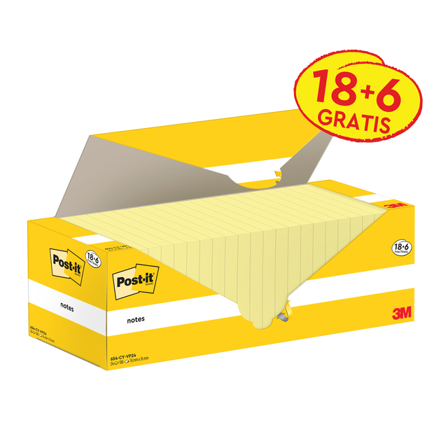 Notes 3M Post-it 654-CY 76x76mm jaune lot promo