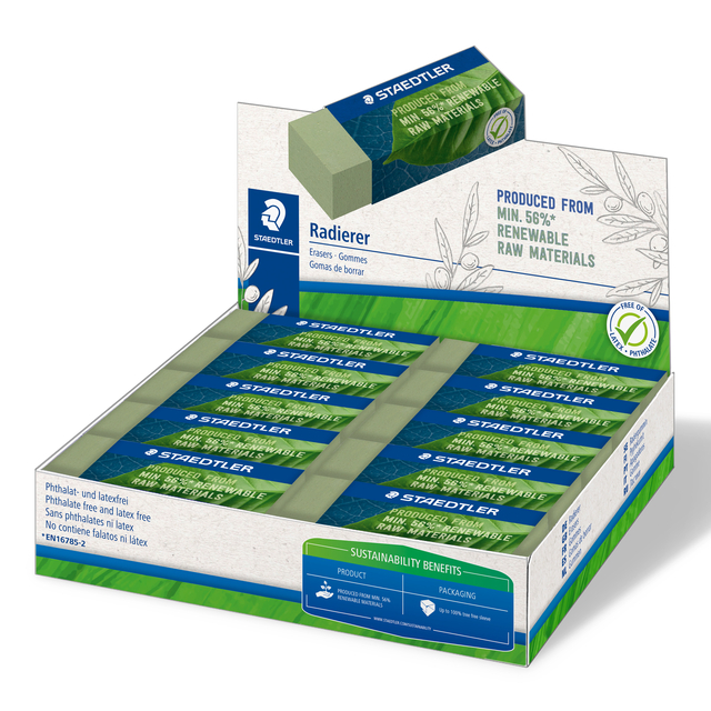 Gomme Staedtler Eco 52680 65x23x10mm vert olive 20 pièces