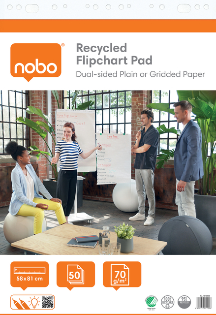 Flipoverpapier Nobo Gerecycled 58x81cm dubbelzijdig plano 50vel