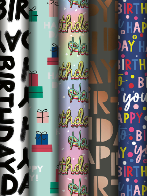 Papier d'emballage Stewo Happy Birthday 200x70cm assorti