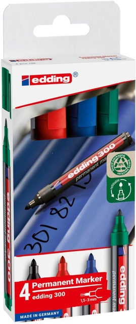 Marqueur edding 300 ogive 1,5-3mm assorti blister 4 pièces