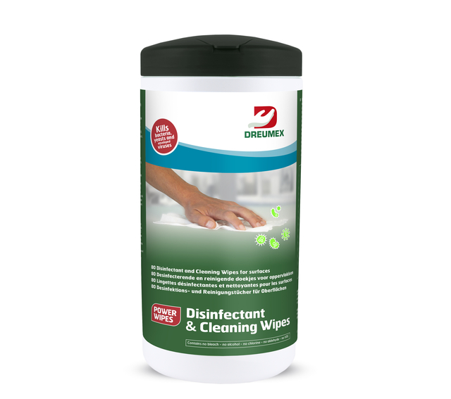 Lingettes désinfectantes et nettoyantes Dreumex Tube distributeur 80 lingettes