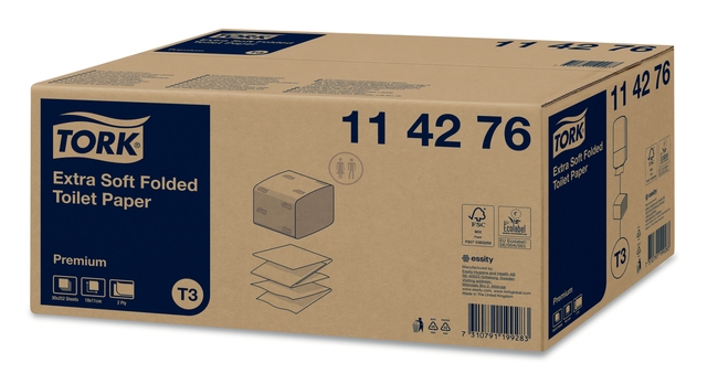 Toiletpapier Tork T3 Premium gevouwen 2-laags 110x190mm wit 114276