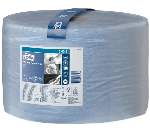 Papier d'essuyage Tork Wiping Plus 130051 W1 2 ép 1500 feuilles bleu