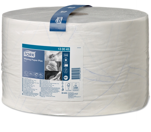 Poetspapier Tork Wiping Plus W1 2-laags 1500 vel wit 130045