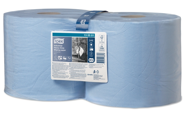 Papier d'essuyage Tork W2 Heavy-Duty Industrial Premium 130081 3 épaisseurs 350 feuilles bleu