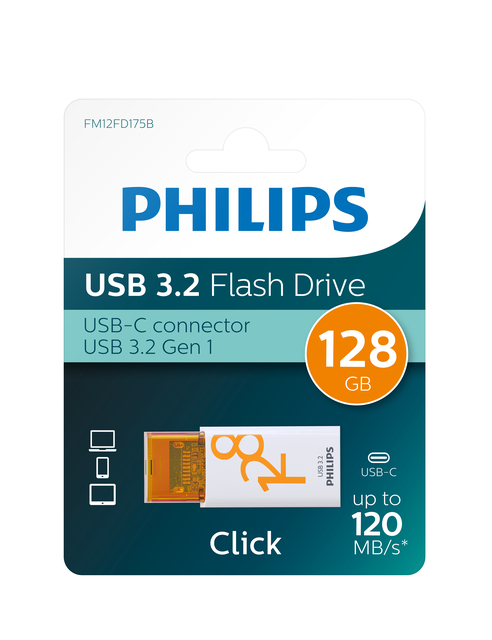 Clé USB Philips Click USB-C 128Go Sunrise Orange