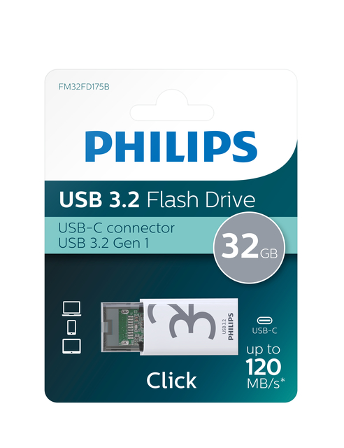 Clé USB 3.2 Philips Click USB-C 32Go gris