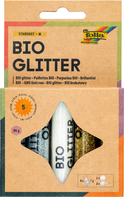 Glitterpoeder Bio Folia Stardust 7gr 5 stuks 3 kleuren