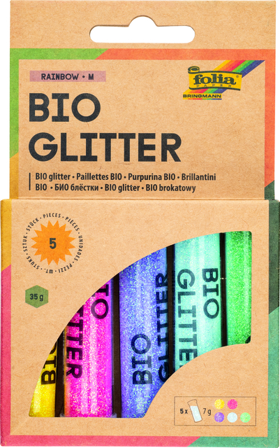 Glitterpoeder Bio Folia Rainbow 7gr 5 kleuren