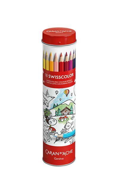 Crayon de couleur Caran d'ache Swisscolor avec poster étui 18 couleurs
