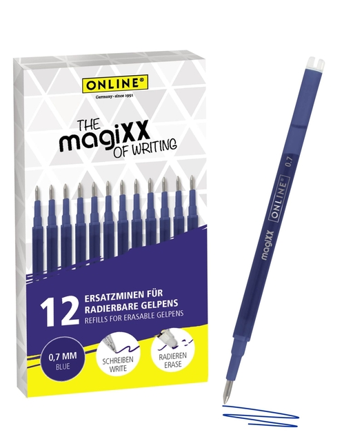 Recharge stylo gel Online MagiXX 0,7mm bleu blister 12 pièces
