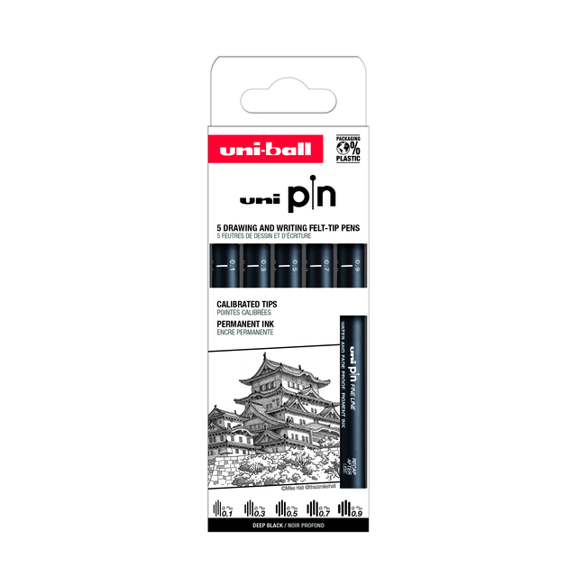 Fineliner Uni-Ball Pin ASP008 set 5 largeurs noir