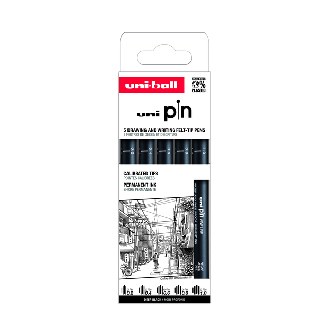 Fineliner Uni-Ball Pin ASP009 set 5 largeurs noir