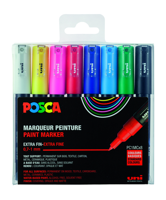 Paintmarker Uni POSCA PC1MC extra fijn assorti set à 8 stuks