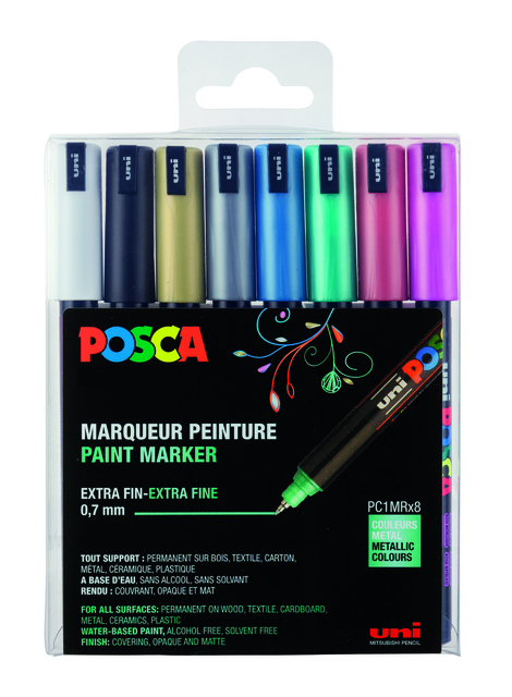 Verfstift Posca PC1MR extra fijn metallic assorti set à 8 stuks