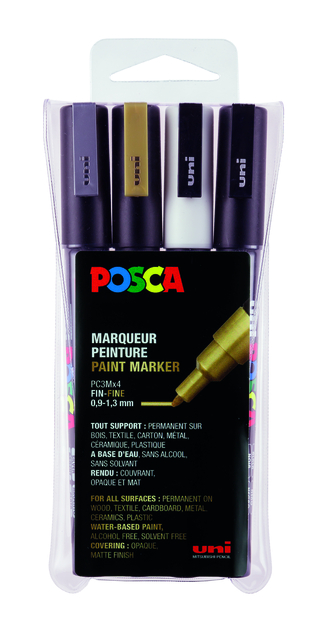 Verfstift Posca PC3M fijn assorti set à 4 stuks