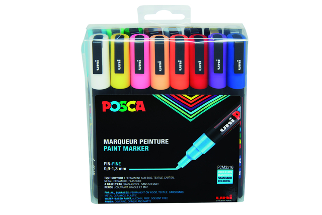 Verfstift Posca PC3M fijn standaard assorti set à 16 stuks