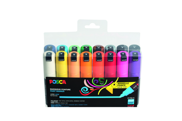 Verfstift Posca PC7M breed assorti set à 16 stuks