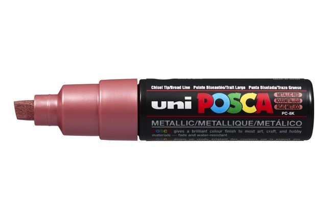 Verfstift Posca PC8K breed schuin metallic rood