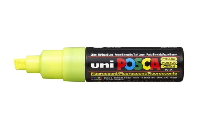 Verfstift Posca PC8K breed schuin fluor geel