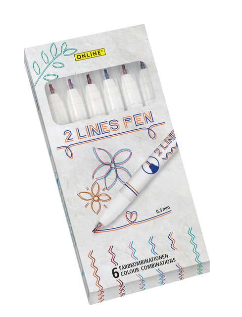 Fineliner Online 2 pointes assorti boîte 6 pièces