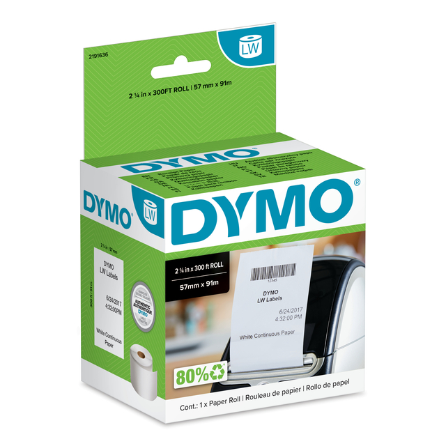 Etiquette Dymo LabelWriter en continu 57mmx91m blanc 1 rouleau