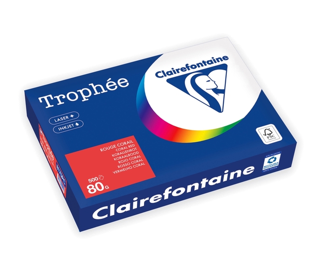 Kopieerpapier Trophée A4 80gr koraalrood 500 vel