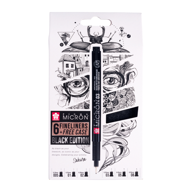 Fineliner Sakura Pigma Micron Edition Black set 6 largeurs + étui gratuit