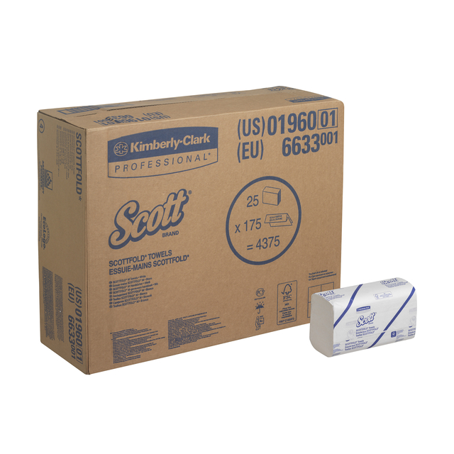 Handdoek Scott i-vouw 1-laags 200x315mm 25x175stuks wit 6633