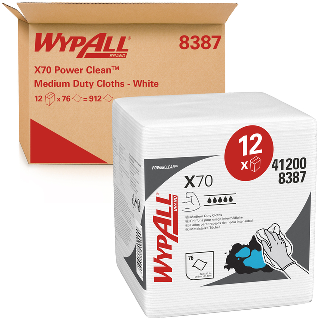 Chiffon d'essuyage WypAll X70 PowerClean 8387 305x317mm 12x 76 feuilles blanc