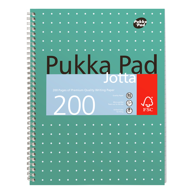 Collegeblok Pukka Pad Jotta A4 lijn 4-gaats 200 pagina''s 80gr groen