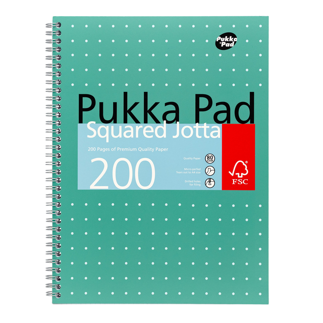 Bloc-notes Pukka Pad Jotta A4 carreau 5x5xmm 4 perforations 200 pages 80g vert