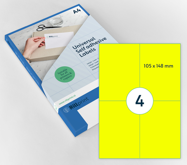 Etiket Rillprint 105x148mm fluor geel 400 stuks
