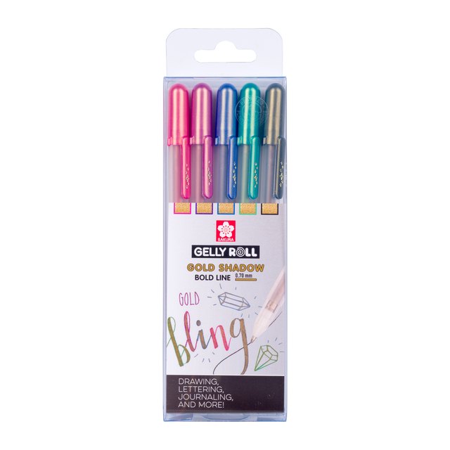 Stylo gel Sakura Gelly Roll Gold Shadow set 5 couleurs