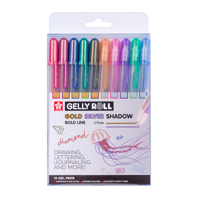 Stylo gel Sakura Gelly Roll Gold & Silver Shadow set 10 couleurs