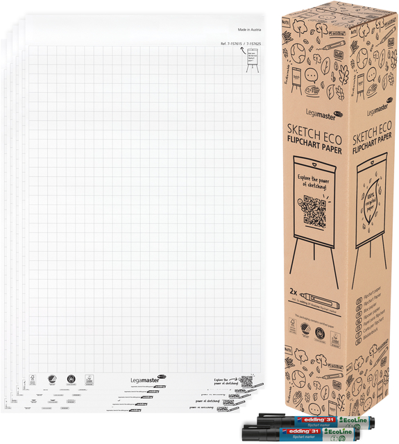 Bloc papier chevalet Legamaster SKETCH ECO quadrillé 5x 20 feuilles