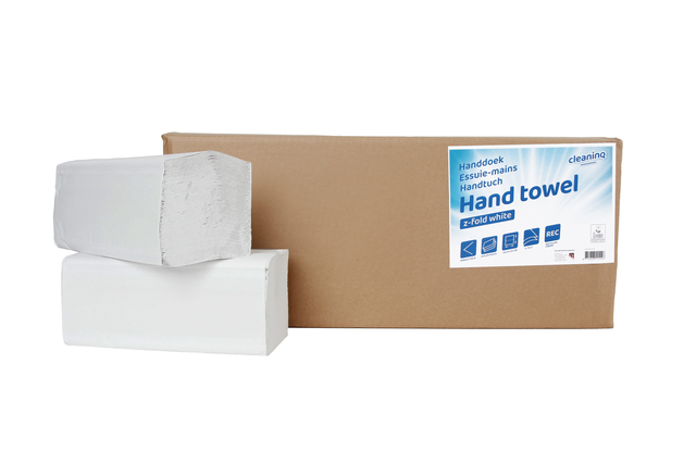 Handdoek Cleaninq H3 z-vouw 2-laags 225x220mm 20x200 vel wit