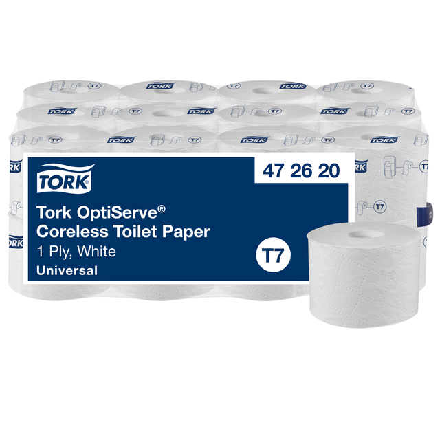 Papier toilette Tork 7 Universal OptiServe 472620 sans mandrin 1 épaisseur 144m blanc