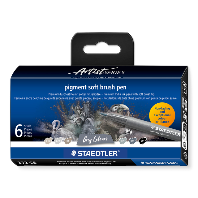Feutre pinceau Staedtler Pigment Pen étui 6 couleurs grises
