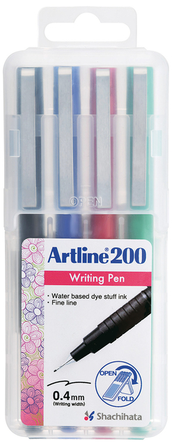 Fineliner Artline 200 rond fijn asssorti 4 stuks