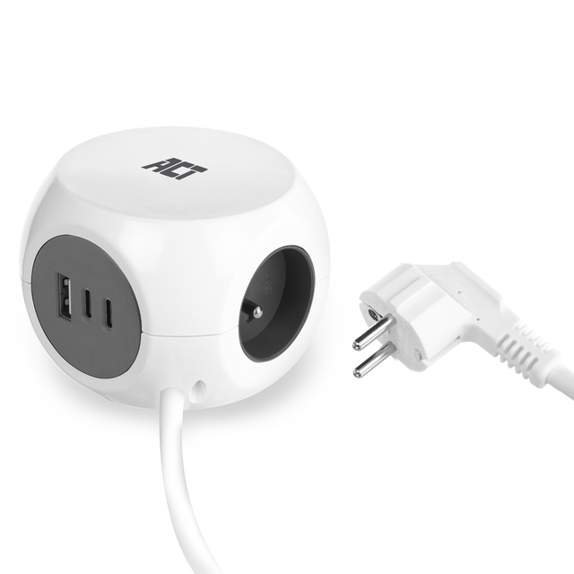 Cube multiprise ACT 3 prises inclus 2x USB C/A 1,5m blanc/gris FR/BE