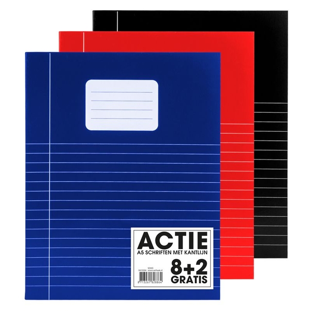 Cahier SOHO Basic A5 ligné 80 pages 70g assorti 8+2 gratuits